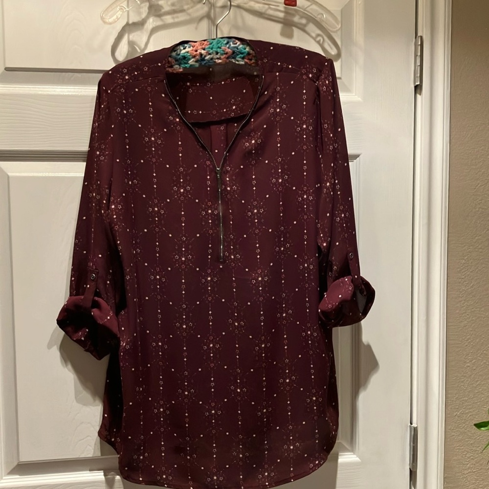 Maurices XL , roll tab sleeve, blouse. Deep wine color great condition.
